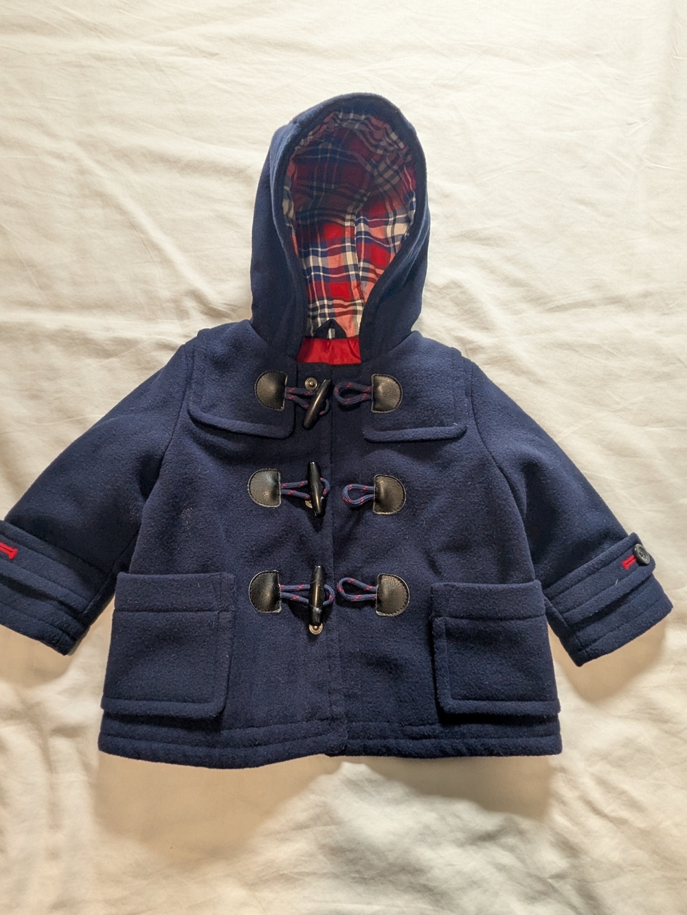 GAP Kids Navy Hooded Toggle Pea Coat with Plaid Lining